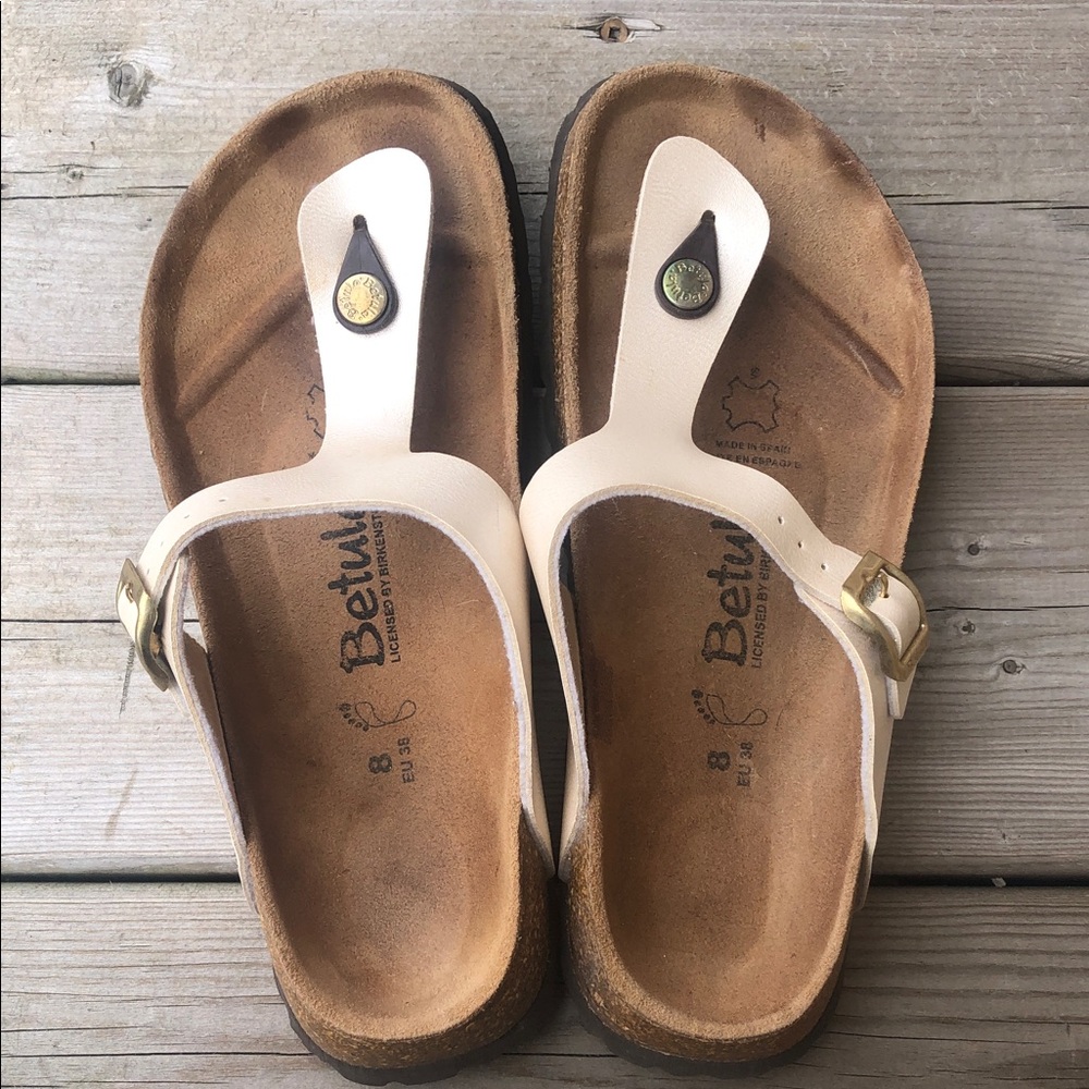 Size 8 Betula Birkenstock Sandals Cream Leather Shoes Comfort Suede Gizeh